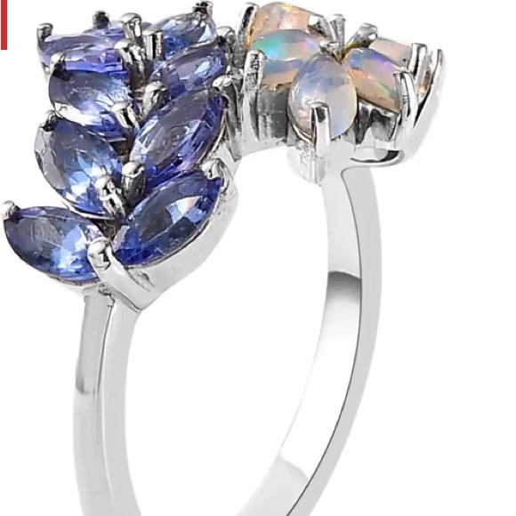 ETHIOPIAN WELLO OPAL and AAA TANZANITE Ring Platinum over Sterling Silver - Picture 12 of 14